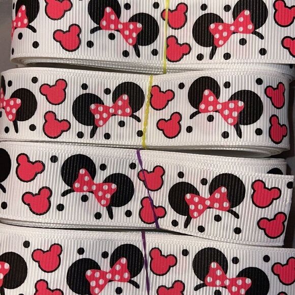 Grosgrain Ribbon 7/8” 5 yards 5/$20 Minnie Mouse ears headband bow polka dots - Picture 1 of 9